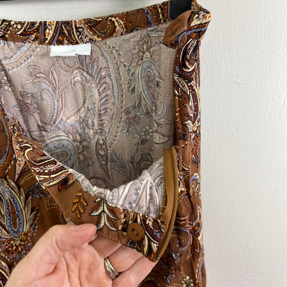 J.Jill Women's Paisley Print Midi Skirt Brown Blue Boho Chic Casual - Picture 4 of 7